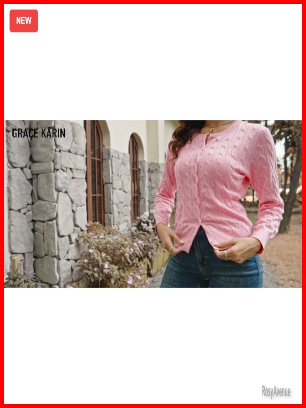 Long Sleeve Button Up Cable Knit Cardigan Lightweight Crewneck Sweater - Picture 7 of 7